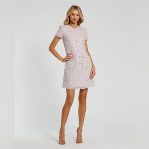 Ieena for Mac DuggalPink Cap Sleeve Floral Button Detail Shift Dress